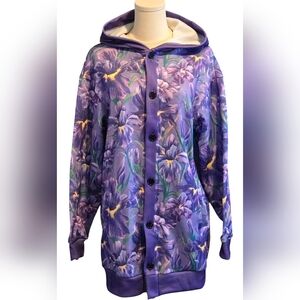 NWOT Floral Purple Hooded Jacket